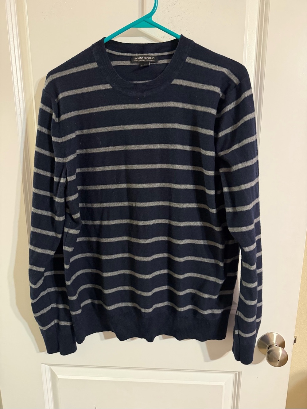 Banana Republic Cashmere Pima Cotton Navy Striped Crewneck Sweater